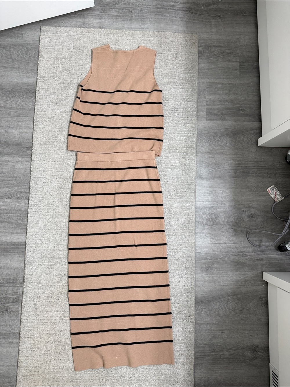 Sleeveless Knit Stripe Midi set in Beige and Black - Picture 4 of 4